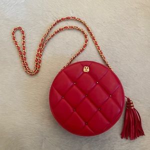 Lambskin Vintage Quilted Round Leather Bag with Chain Strap
